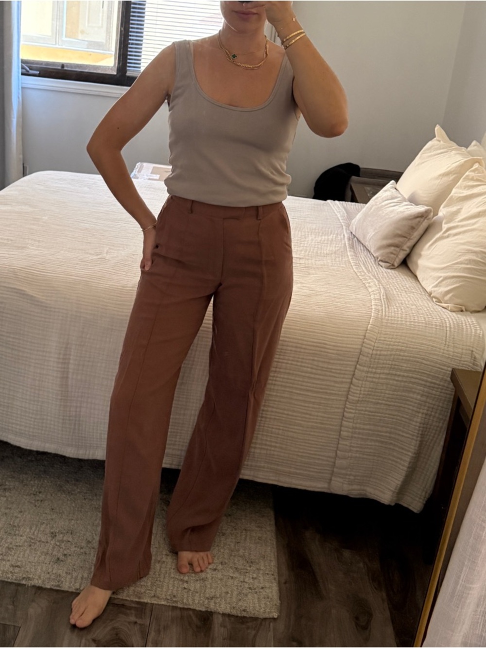 Women’s High-Rise Wide-Leg Pants in Brown